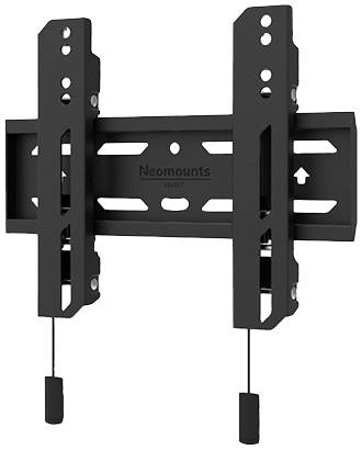 Support mural pour TV Neomounts en noir, adapté aux téléviseurs de taille moyenne. Construction robuste avec sangles de fixation en bas.