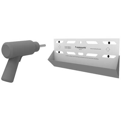 Perceuse sans fil avec foret et gabarit de montage avec des trous pour les vis à proximité. Instructions pour une installation de vis en toute sécurité.