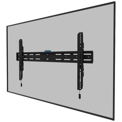 Support mural pour téléviseur, noir, monté sur une surface murale gris clair, avec des supports et des verrous réglables.