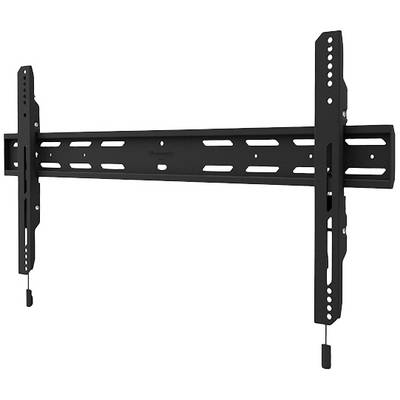 Un support mural noir et plat pour téléviseur, doté de plusieurs trous de fixation adaptés à différentes tailles d'écran.