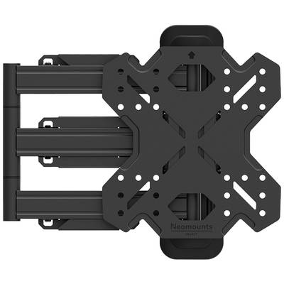 Un bras de support mural noir pour moniteurs ou téléviseurs. Plusieurs articulations et trous de vis permettent une fixation flexible.
