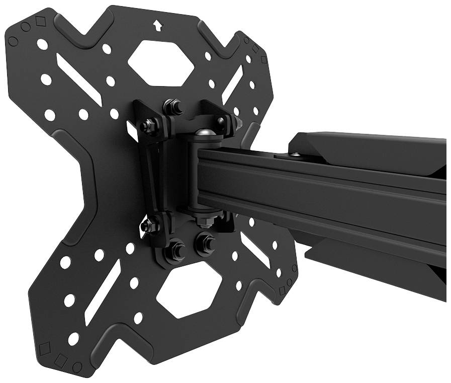 Un support noir conçu pour fixer un moniteur ou un téléviseur au mur, équipé d'un bras articulé réglable.