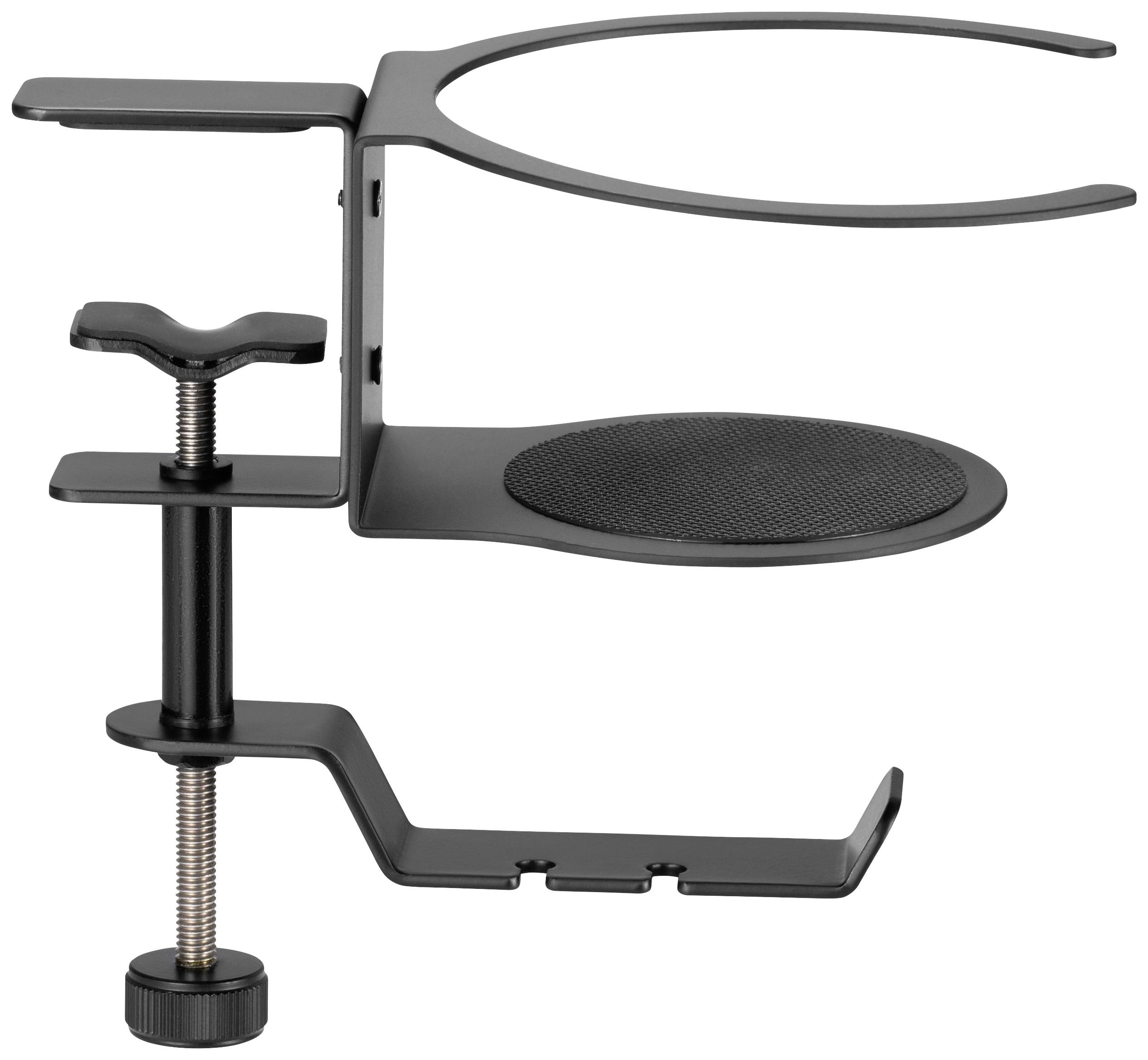 Filtre anti-pop pour microphone, fixé sur le bord d'une table. Support stable avec un tamis en mousse pour réduire les sons plosifs lors des enregistrements.