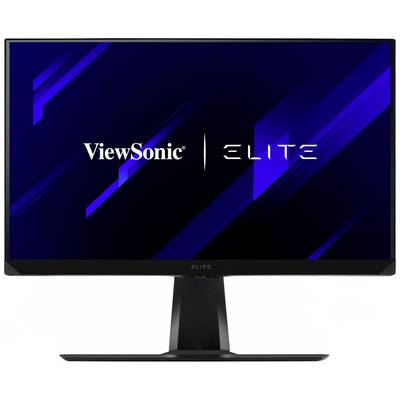 Moniteur d'ordinateur plat de la marque ViewSonic ELITE avec un cadre noir et un affichage graphique bleu sur l'écran.
