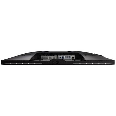 Arrière d'un écran d'ordinateur avec différentes options de connexion, comprenant des ports HDMI, USB et Ethernet.