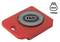 Patin de meuble rouge avec surface pivotante à 360 degrés, adapté pour supporter jusqu'à 150 kilogrammes maximum.
