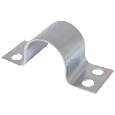Support de bande métallique avec deux trous de fixation de chaque côté, courbé en forme de U. Utilisé pour fixer des câbles ou des tuyaux.