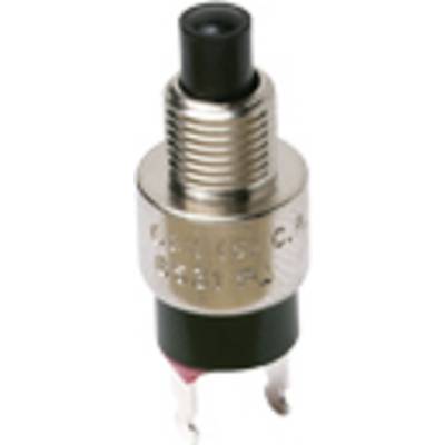 Un bouton-poussoir argenté avec un bouton noir et deux connexions, couramment utilisé pour les circuits électroniques de commande.