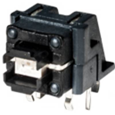 Un interrupteur à touches noir mécanique avec des broches métalliques, adapté pour les circuits électroniques ou les claviers.