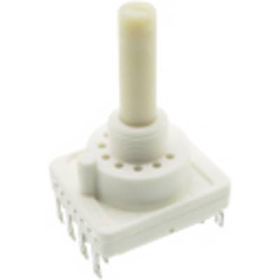 Un commutateur rotatif blanc avec plusieurs broches métalliques pour le raccordement dans des appareils électroniques.
