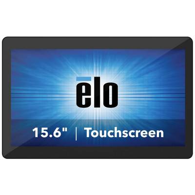 Un moniteur tactile de 15,6 pouces. Le logo de la marque 'ELO' est mis en évidence au centre sur un fond bleu.