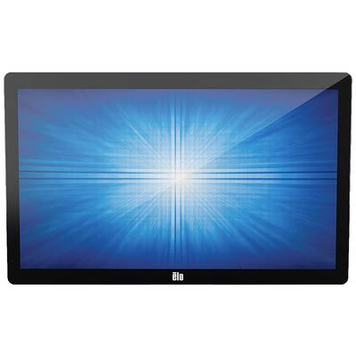 Moniteur avec un écran bleu lumineux affichant le logo 'elo' dans le coin inférieur.
