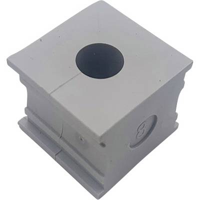 Bloc métallique gris, cubique, avec un trou rond central et un chiffre gravé sur le côté.