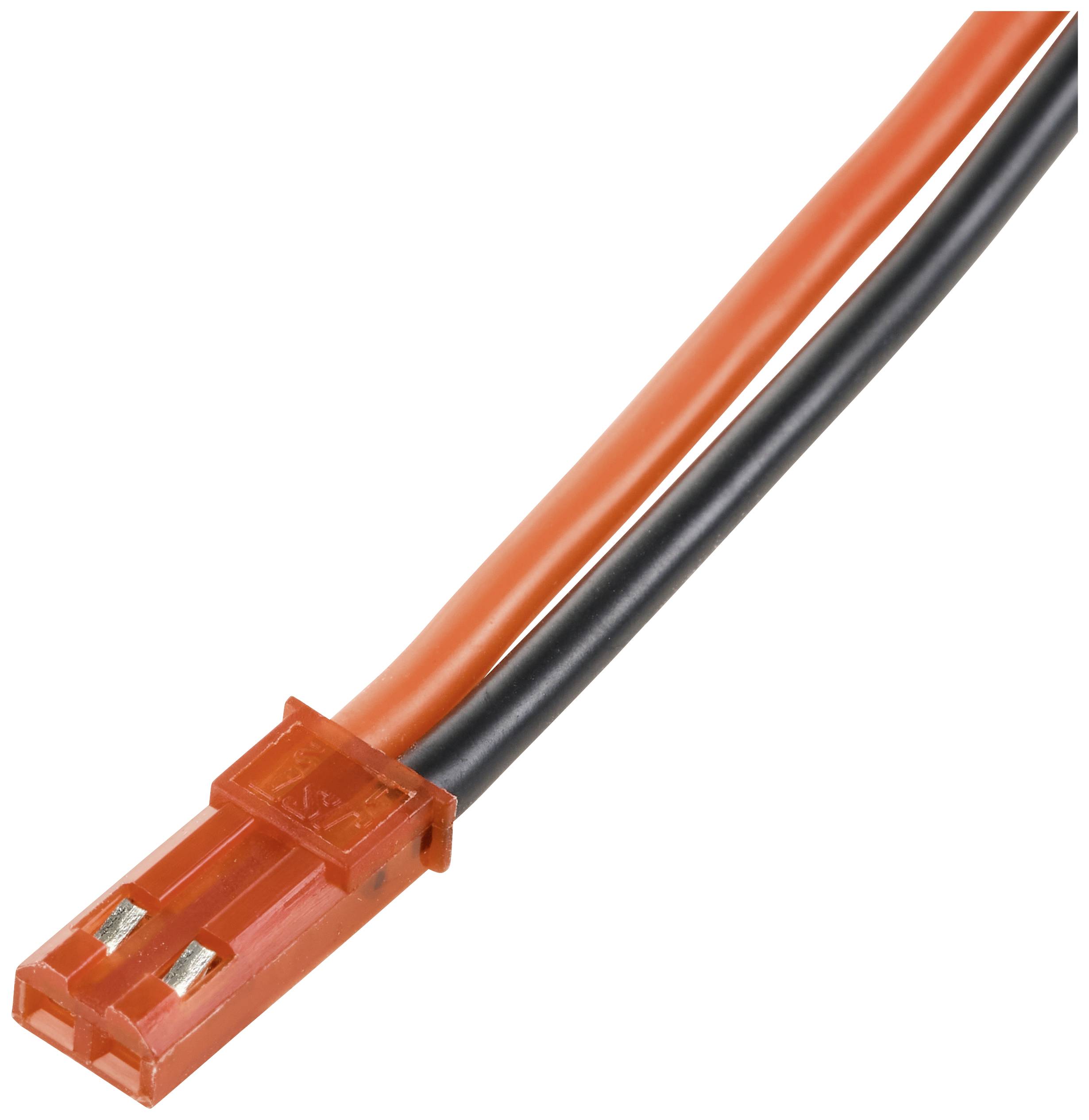 Câble rouge et noir avec fiche, couramment utilisé pour les connexions électriques dans le modélisme ou les petits appareils électriques.