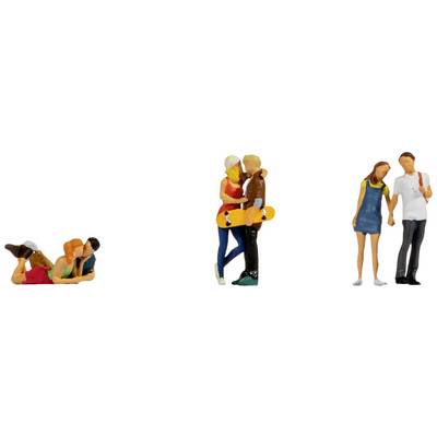 Petites Figurines : Un couple enlacé étroitement, un couple s'embrassant avec une planche de skateboard, un couple marchant main dans la main.