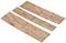 Trois petites planches de bois brunes, disposées côte à côte, avec des entailles et des numérotations, probablement des éléments d'un jeu ou d'un puzzle.