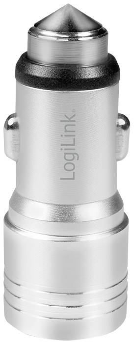 Un adaptateur de charge automatique cylindrique argenté avec le logo 'LogiLink'. Adapté pour la prise allume-cigare de voiture.