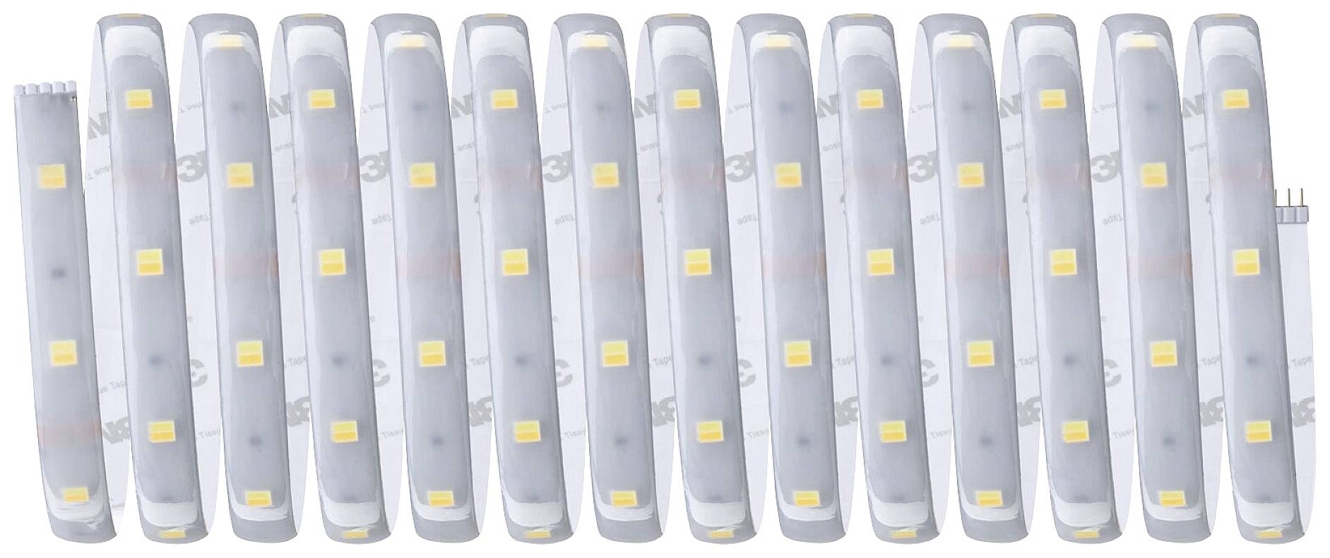 'Bande de LED avec plusieurs petites lumières jaunes le long d'une surface de support flexible et longue.'