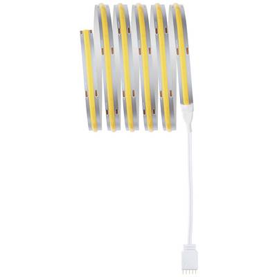 Une bande LED émettant une lumière jaune est enroulée en spirale. Un câble blanc avec une fiche est connecté à une extrémité.