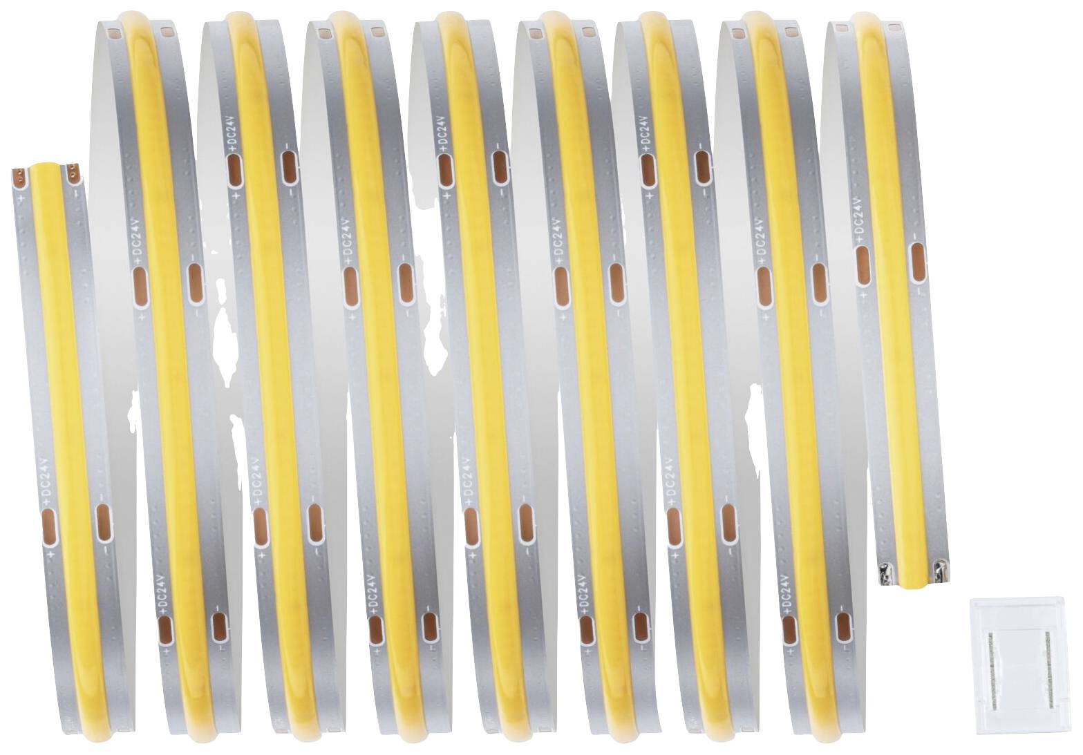 Plusieurs anneaux métalliques disposés en rangées les uns à côté des autres. Chaque anneau est recouvert d'un revêtement jaune-orangé. En bas à droite, un petit encadré blanc est présent.