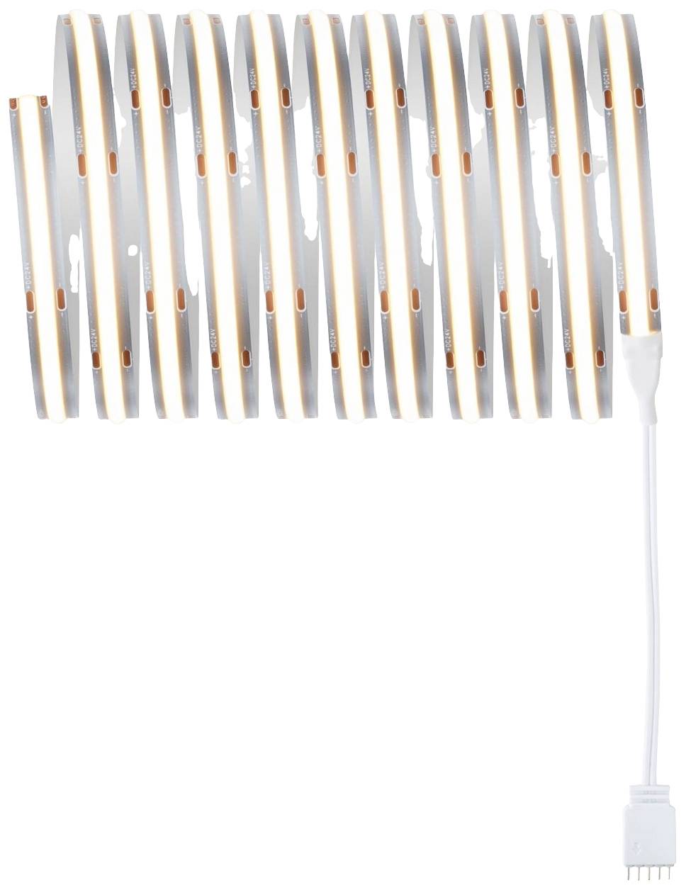 Une bande lumineuse LED enroulable avec un câble de connexion, adaptée aux solutions d'éclairage flexibles.