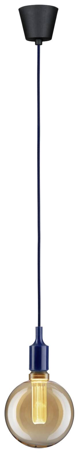 Une lampe suspendue minimaliste avec une ampoule ronde à la lumière chaude et un câble noir. Idéale pour les espaces de vie modernes.