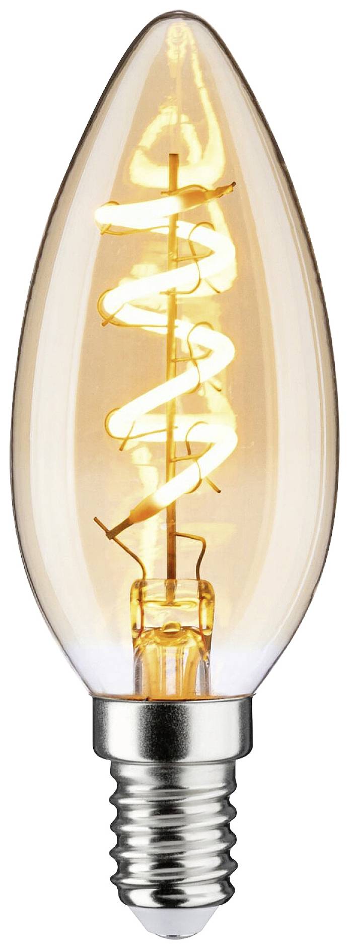 Une ampoule LED à incandescence avec un filament décoratif en spirale et une douille à vis E14.