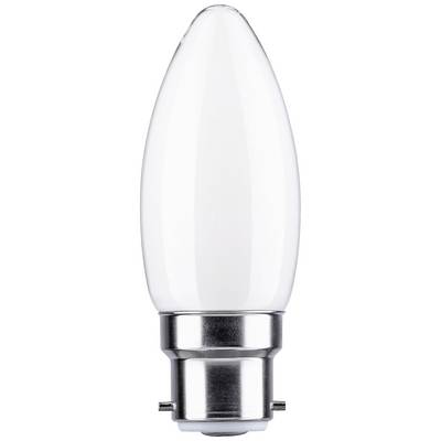 Ampoule blanche en forme de bougie avec un socle argenté, placée verticalement.