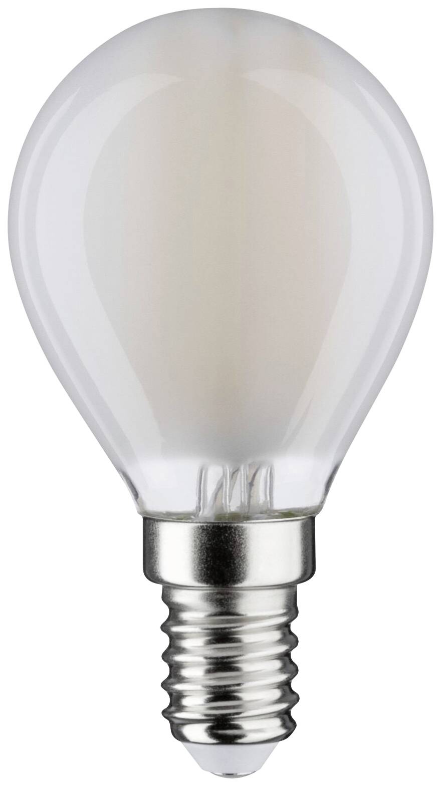 Ampoule à incandescence avec culot E14 et globe en verre transparent.