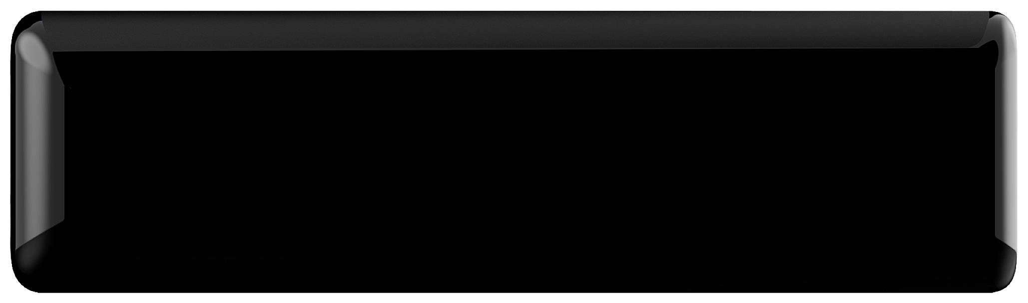 Une touche noire, rectangulaire et brillante, probablement partie d'un clavier. Il n'y a aucun texte ni symbole représenté dessus.