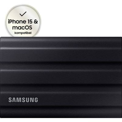 Disque dur externe Samsung à surface texturée, compatible avec iPhone 15 et macOS.