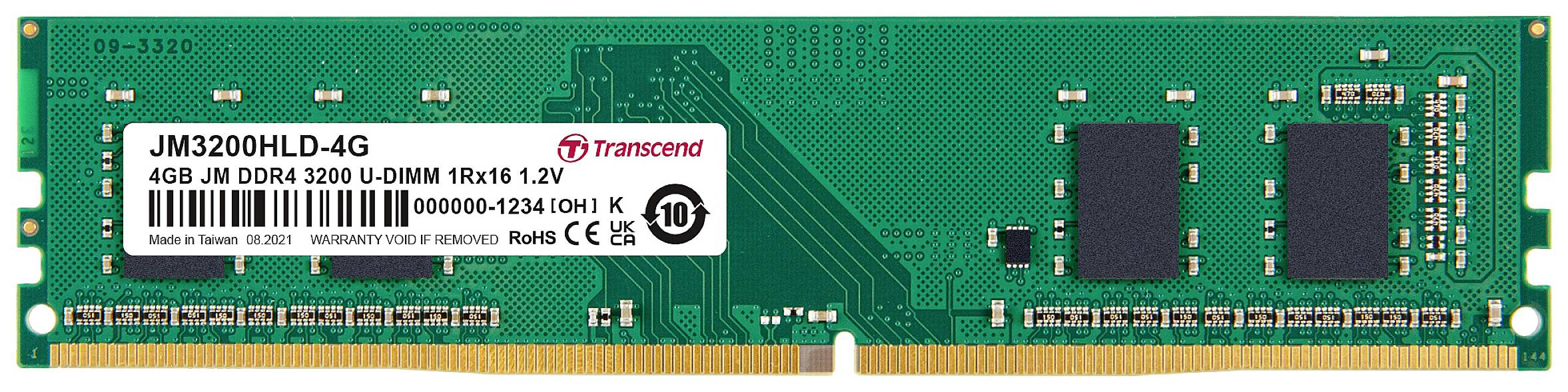 Transcend JetRAM Module mémoire pour PC DDR4 4 GB 1 x 4 GB 3200 MHz DIMM 288 broches CL22 JM3200HLD-4G-0