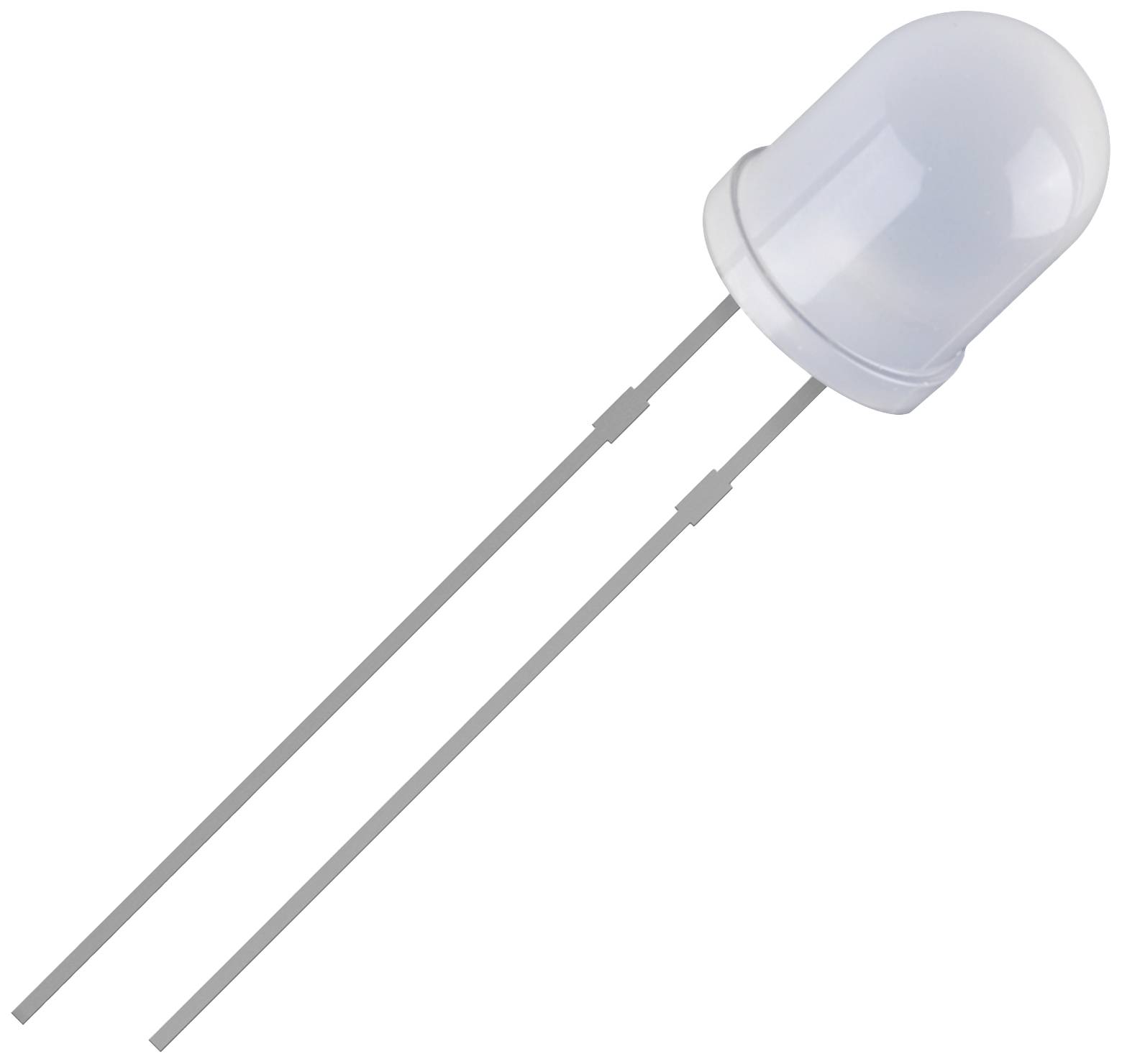 Une LED blanche avec deux longs fils de connexion. Elle est typiquement utilisée dans les appareils électroniques pour indiquer une source lumineuse.