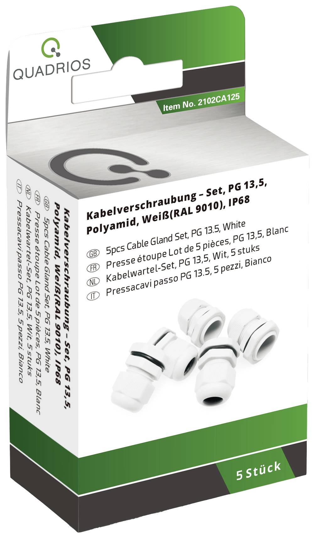 Quadrios 2102CA125 Assortiment de presse-étoupes étanche PG13.5 PA66 blanc 1 set