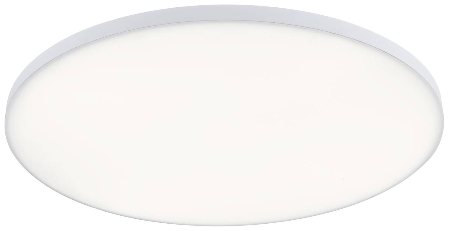 Plafonnier rond blanc au design épuré, surface uniformément éclairée, adapté aux espaces intérieurs modernes.
