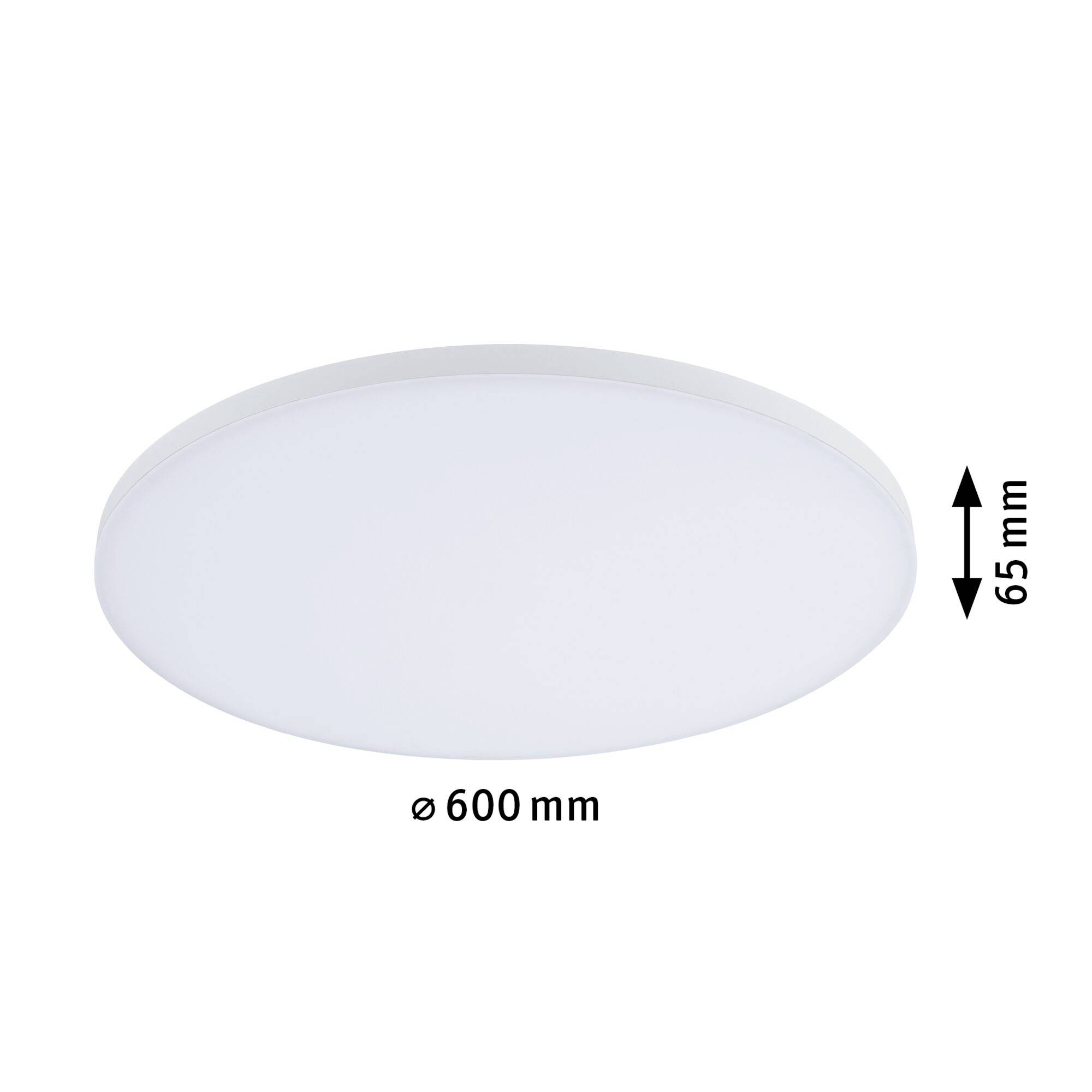 Plafonnier LED rond, diamètre : 600 mm, hauteur : 65 mm.