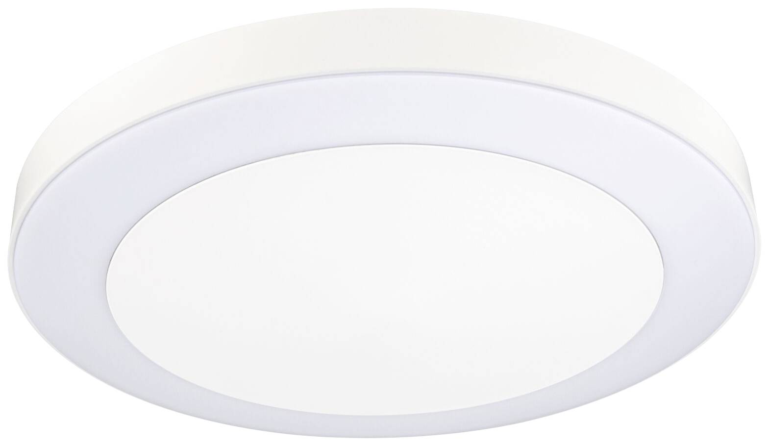 Plafonnier LED rond blanc au design épuré et moderne. Idéal pour salon ou bureau. Modèle économe en énergie.