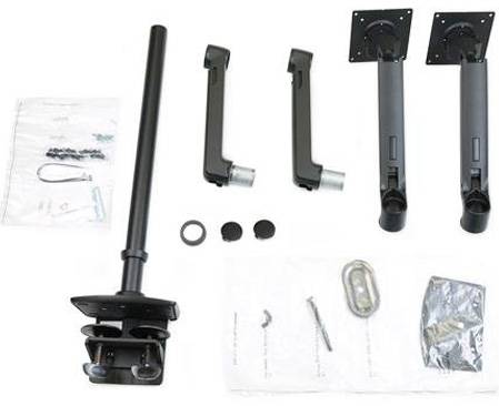 Kit de montage pour volets roulants extérieurs avec supports, vis et accessoires présenté sur un fond clair.