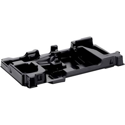 Plateau ou support automobile en plastique noir avec plusieurs compartiments encastrés et languettes de montage, présenté sur fond blanc.