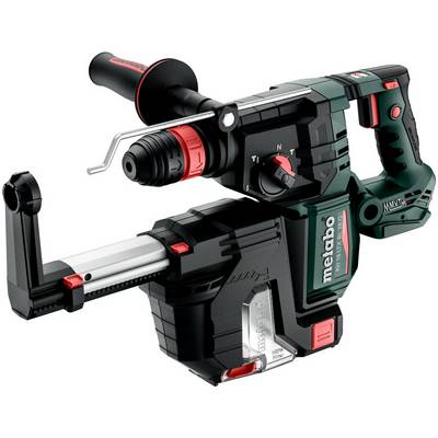Outil électrique sans fil Metabo avec poignée latérale et bras de support frontal, présenté sur un fond blanc.