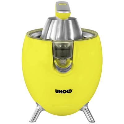 Centrifugeuse électrique jaune au design élégant et à bec brillant, reposant sur des pieds argentés.