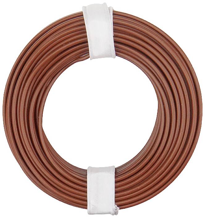 Câble marron enroulé, sécurisé par deux rubans blancs.