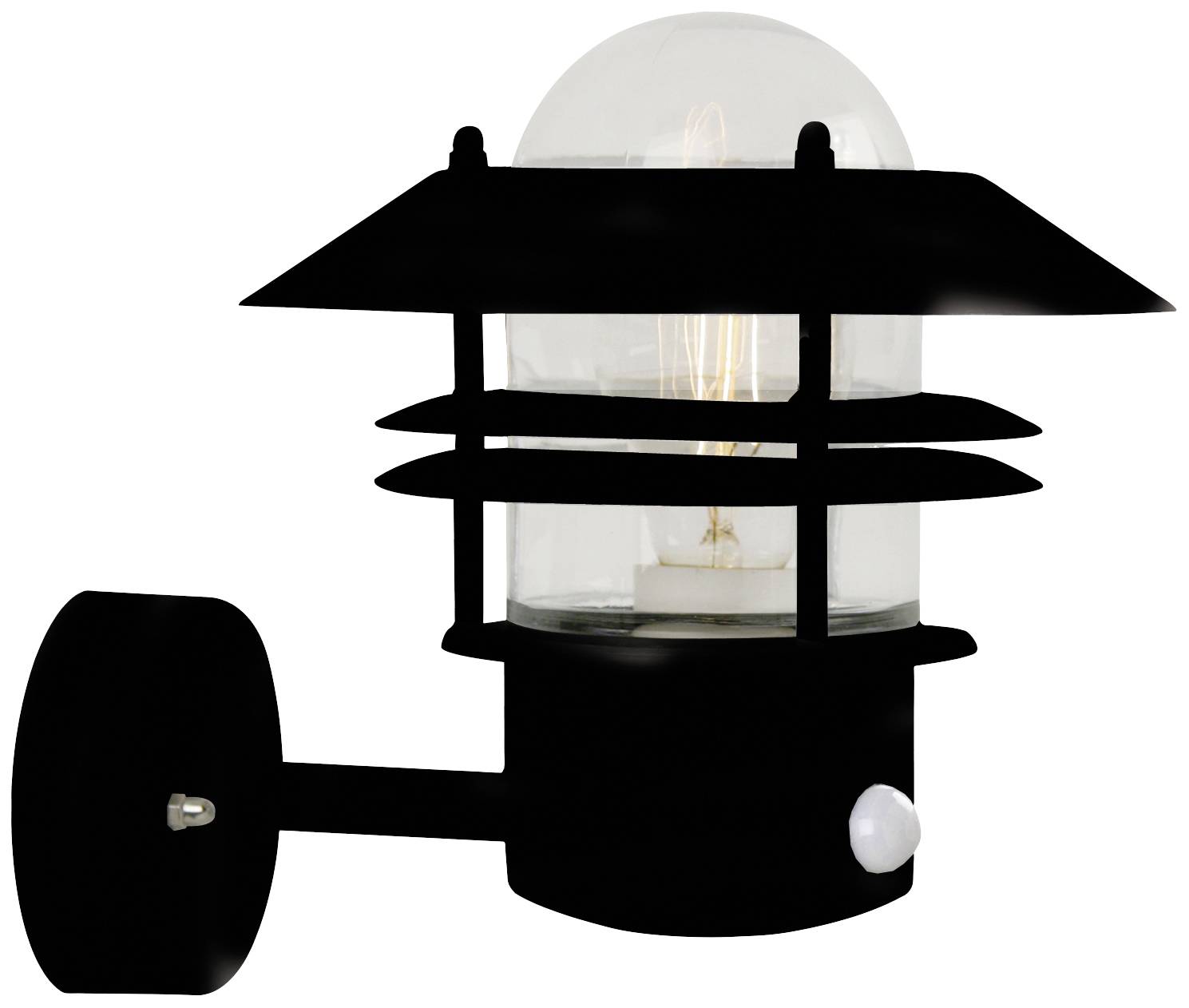 Applique murale extérieure au design moderne, coloris noir avec abat-jour en verre, idéale pour l'éclairage des entrées ou des terrasses.