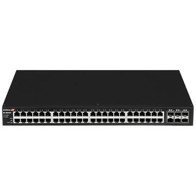 Un commutateur réseau avec 48 ports Ethernet et 4 ports supplémentaires pour câbles à fibre optique, adapté aux grands réseaux de données.