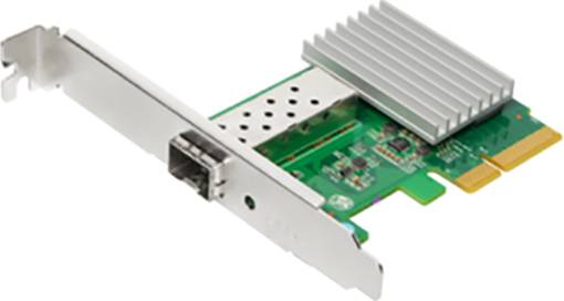 Une carte réseau avec connecteur PCIe et dissipateur thermique, adaptée à l'installation dans un ordinateur, pour améliorer la connexion réseau.