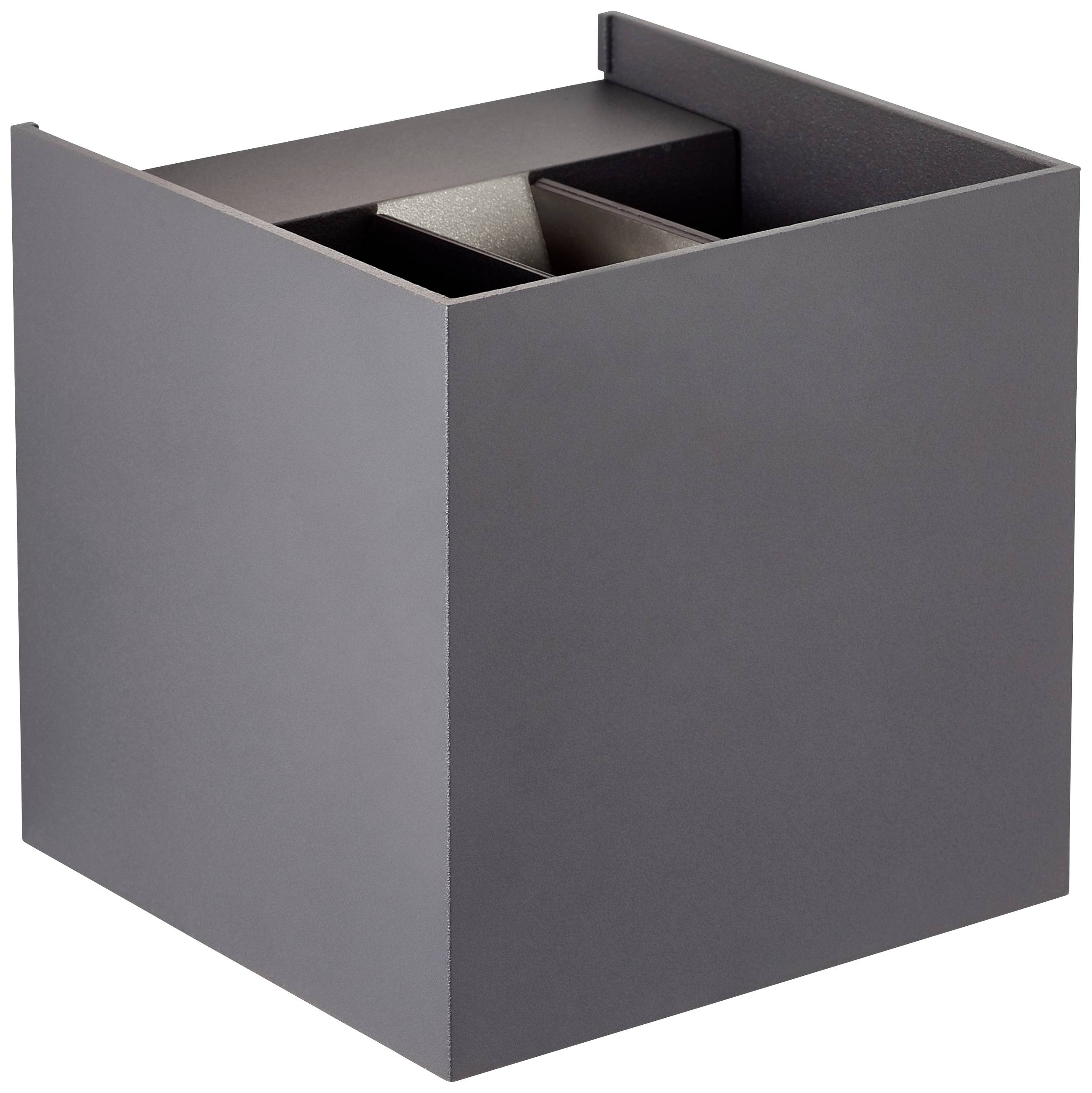 Boîte métallique grise en acier avec compartiment intérieur divisé en deux. Adaptée au rangement ou à l'organisation d'objets.