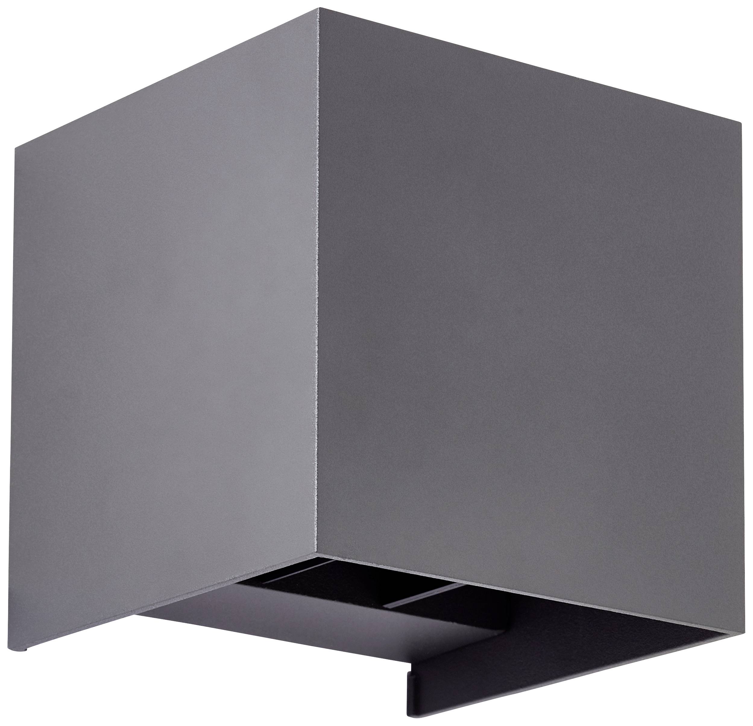 Un projecteur mural moderne gris en forme de cube, adapté à l'éclairage intérieur et extérieur.