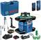Bosch ensemble laser rotatif avec trépied, récepteur, chargeur, batteries, cible laser et mallette de transport pour un mesurage de construction précis.