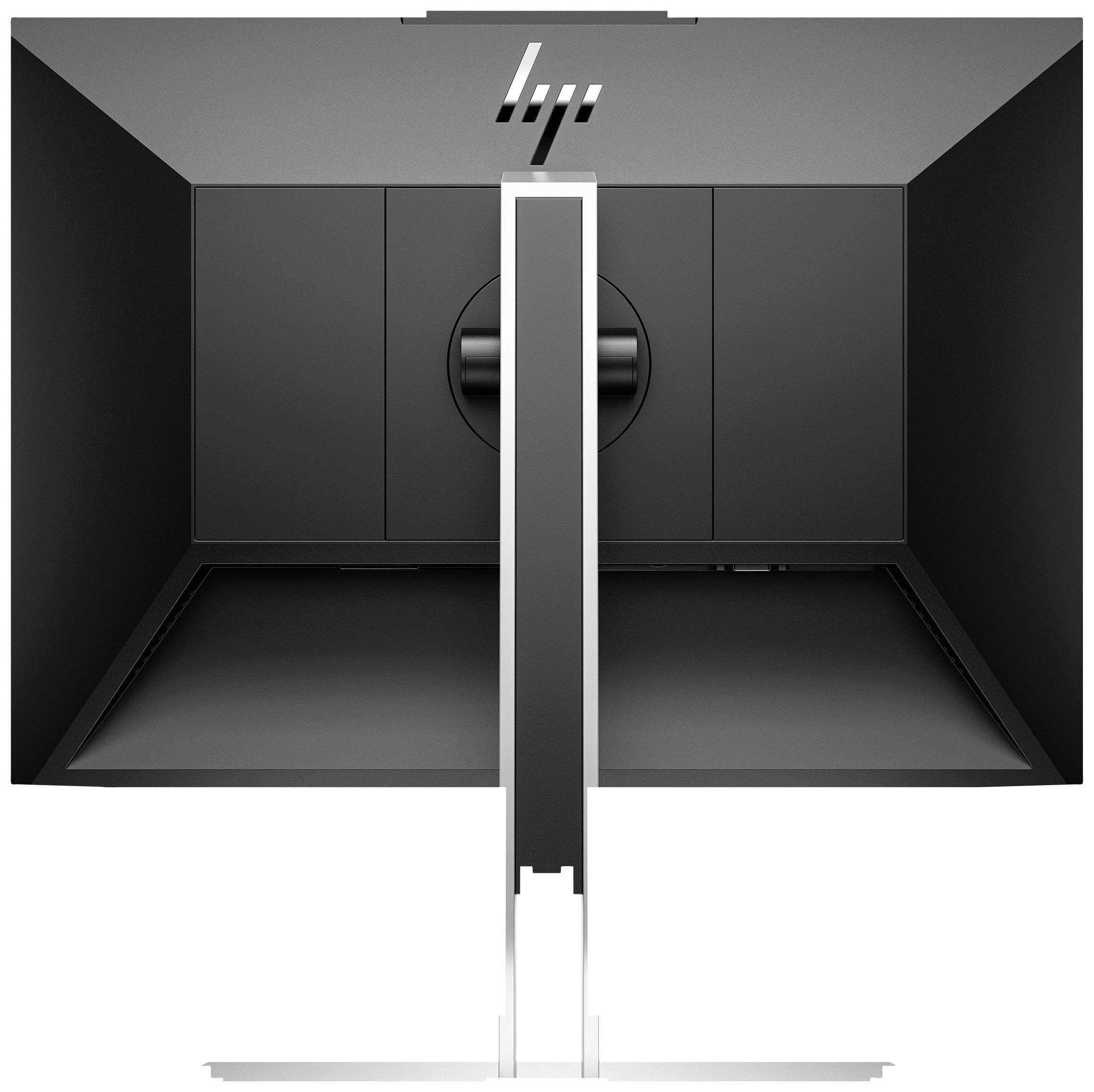 L'écran affiche l'arrière d'un moniteur de 27 pouces avec un design à bordures étroites et un support stable.