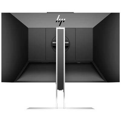 Vue arrière d'un écran d'ordinateur noir avec un support métallique qui paraît robuste et moderne.